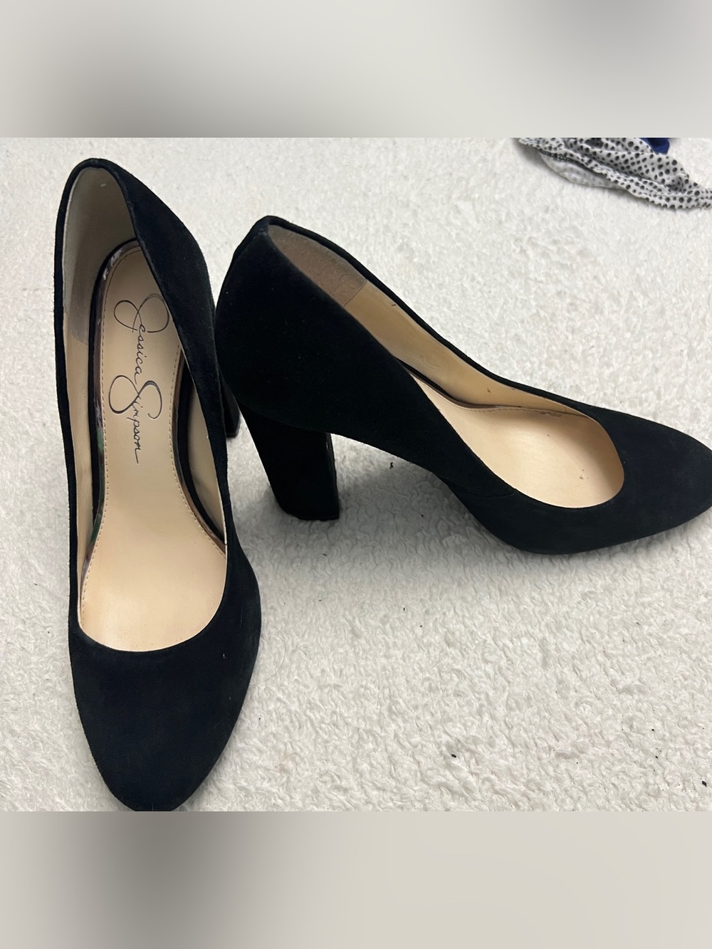 Jessica Simpson Black Suede Block Heel Pumps - Rounded Toe Size 8